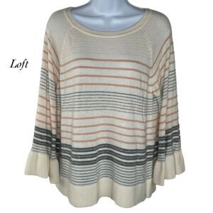 LOFT Multicolor Striped Crew Neck Sweater